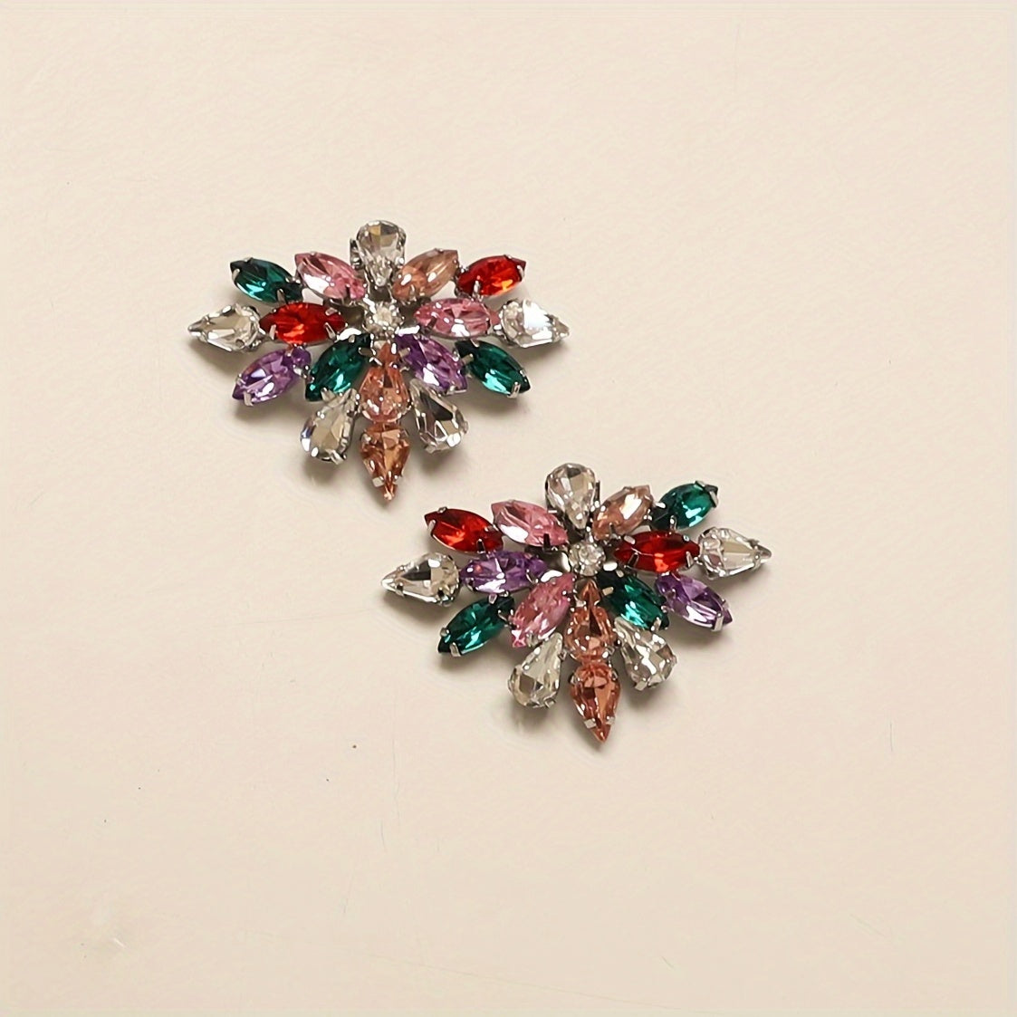 FMB: 2 Pcs Rhinestone Shoe Clips, Multicolor Teardrop & Marquise Crystal Shoe Charms, Detachable Iron DIY Shoe Buckles for Sneakers & Casual Footwear, Fashion Accessory for Parties & Gifts - Iron Material