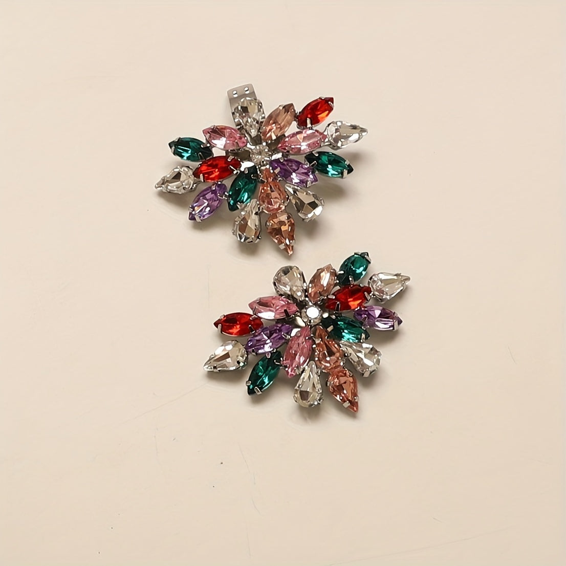 FMB: 2 Pcs Rhinestone Shoe Clips, Multicolor Teardrop & Marquise Crystal Shoe Charms, Detachable Iron DIY Shoe Buckles for Sneakers & Casual Footwear, Fashion Accessory for Parties & Gifts - Iron Material