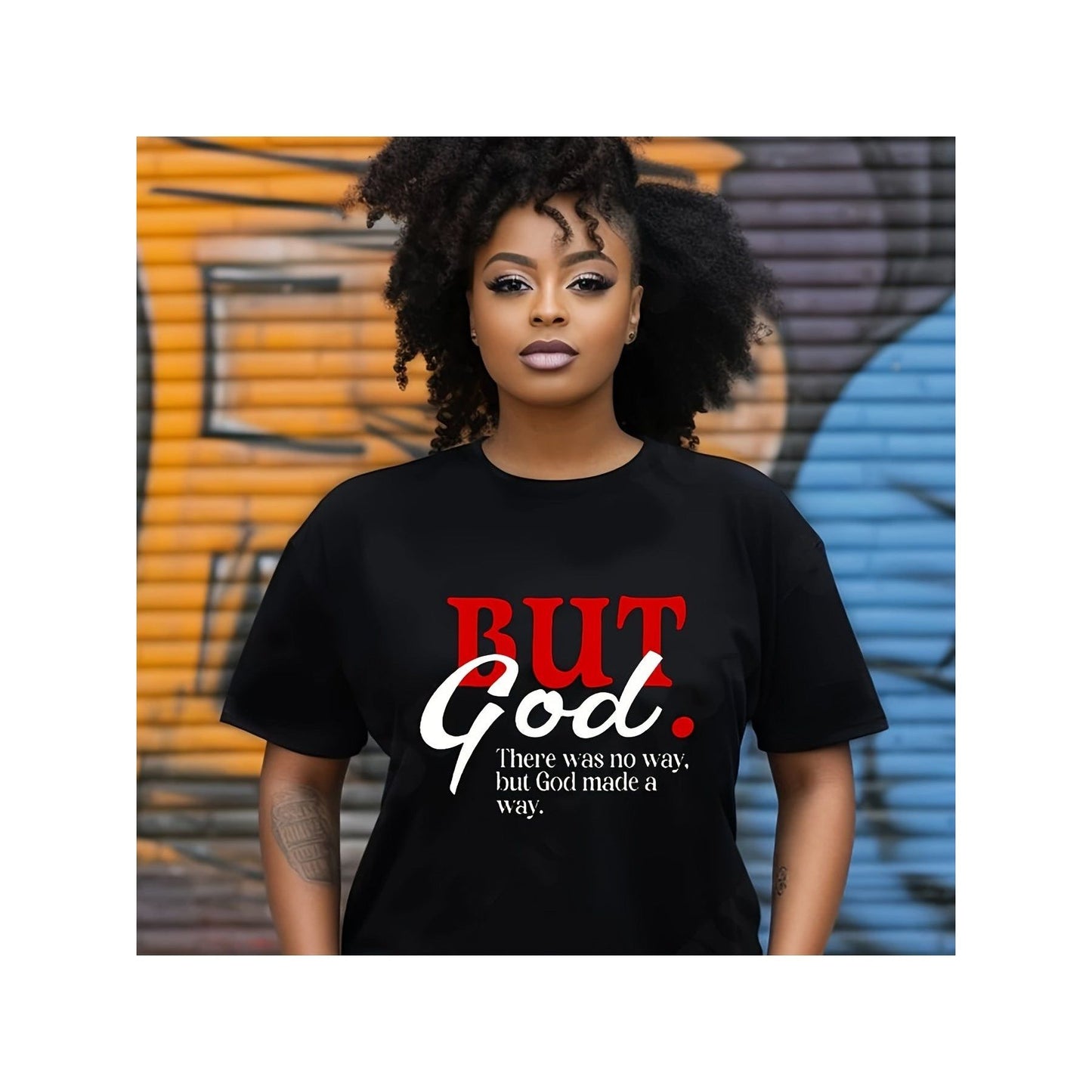 Black Short Sleeve Crew Neck T-Shirt, BUT GOD