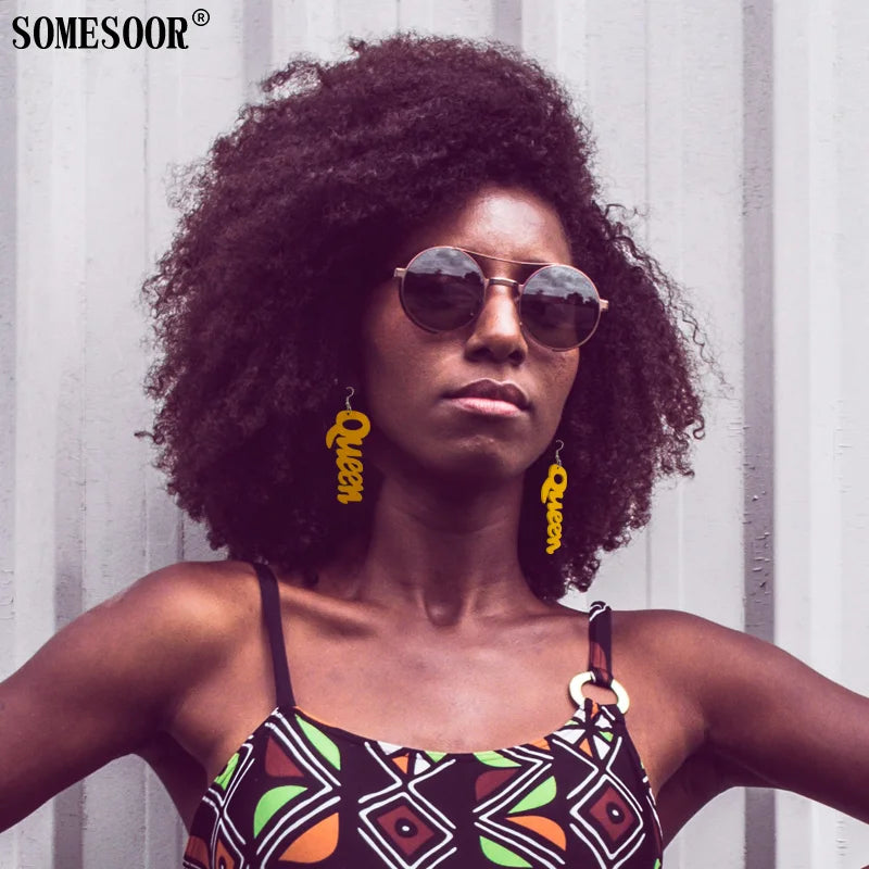 SOMESOOR Jewelry Hot Sale 9 Colors Laser Cutting QUEEN Word Shape High Quality Wooden Drop Pendants Cute Earrings For Women
