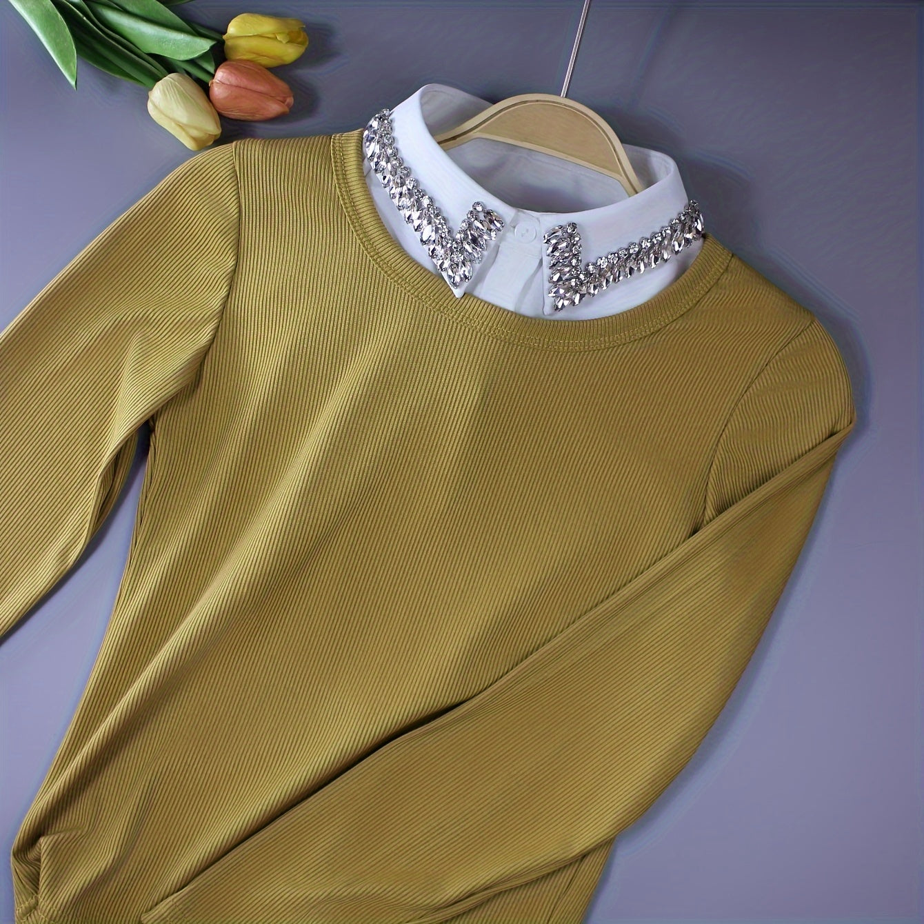SSG: 1pc Luxurious Shiny Rhinestones Fake Collar, Sparkling Versatile Half Shirt Dickey Collar for Women