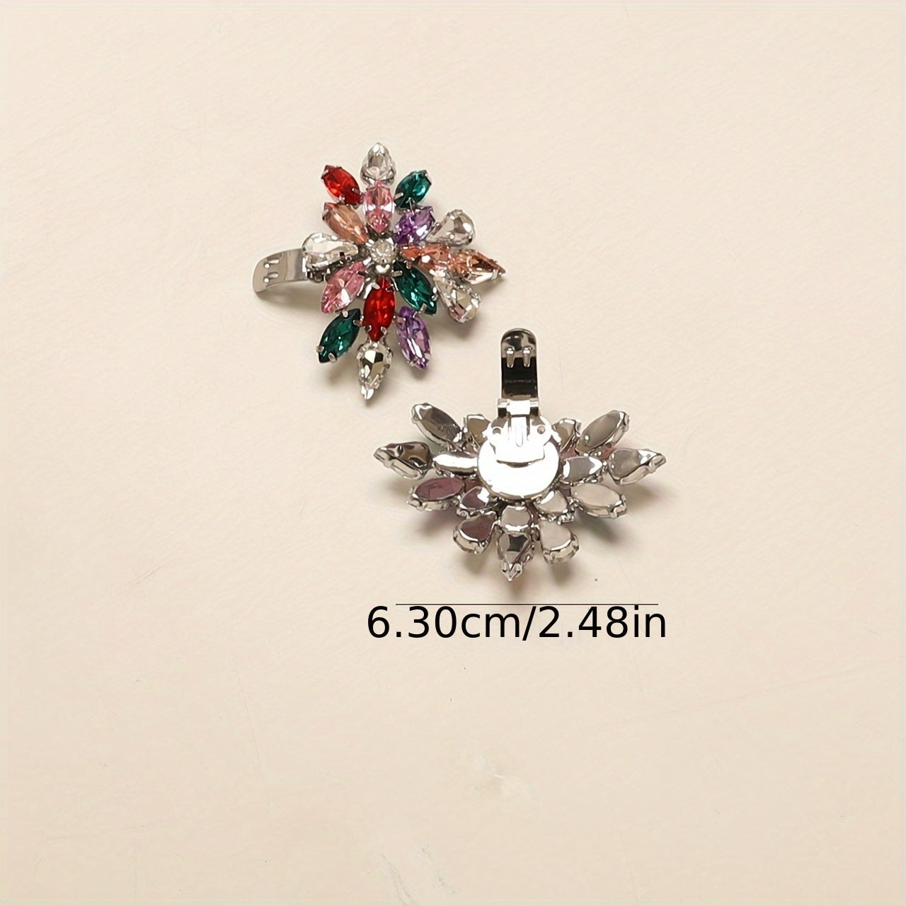 FMB: 2 Pcs Rhinestone Shoe Clips, Multicolor Teardrop & Marquise Crystal Shoe Charms, Detachable Iron DIY Shoe Buckles for Sneakers & Casual Footwear, Fashion Accessory for Parties & Gifts - Iron Material