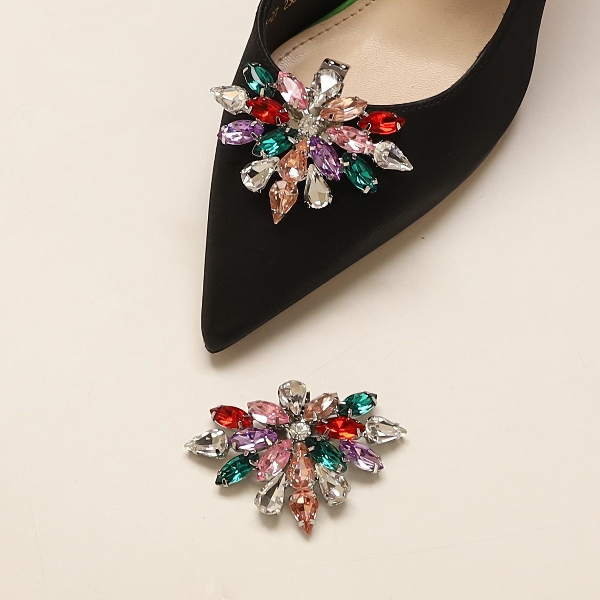FMB: 2 Pcs Rhinestone Shoe Clips, Multicolor Teardrop & Marquise Crystal Shoe Charms, Detachable Iron DIY Shoe Buckles for Sneakers & Casual Footwear, Fashion Accessory for Parties & Gifts - Iron Material