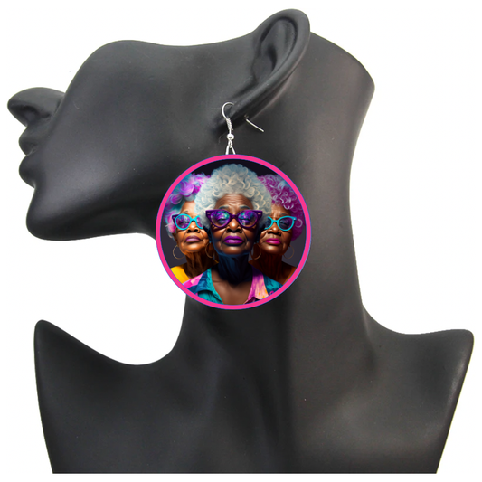 "Wisdom" Black Woman Wood Pressed Hoop Earrings Powerful
