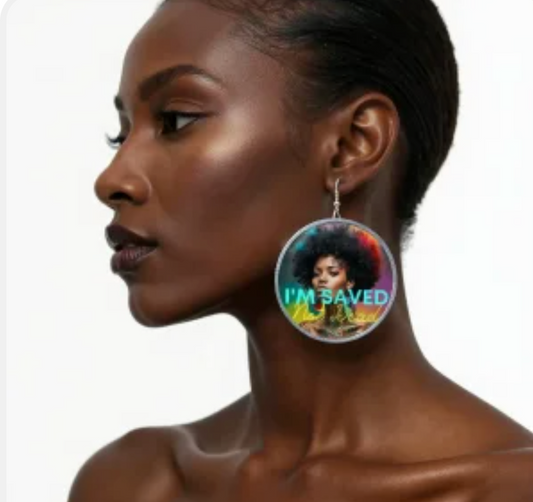 HBP- Im Saved”Wood Pressed Hoop Earrings Powerful Black Woman