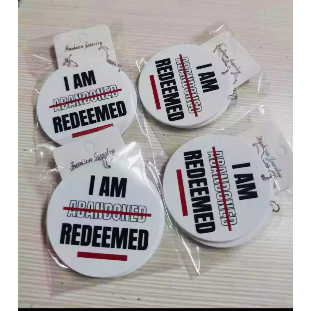 UNA/HBP-Redeemed not Abandoned Wooded Earrings Christian Themed