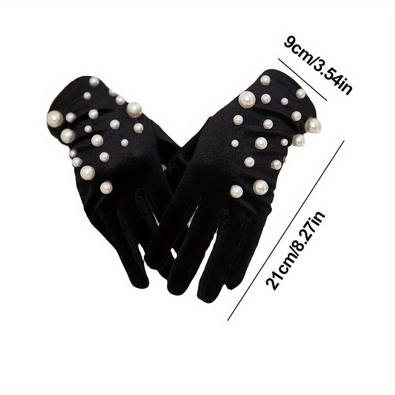 Velvet Gloves with Faux Pearl Accents