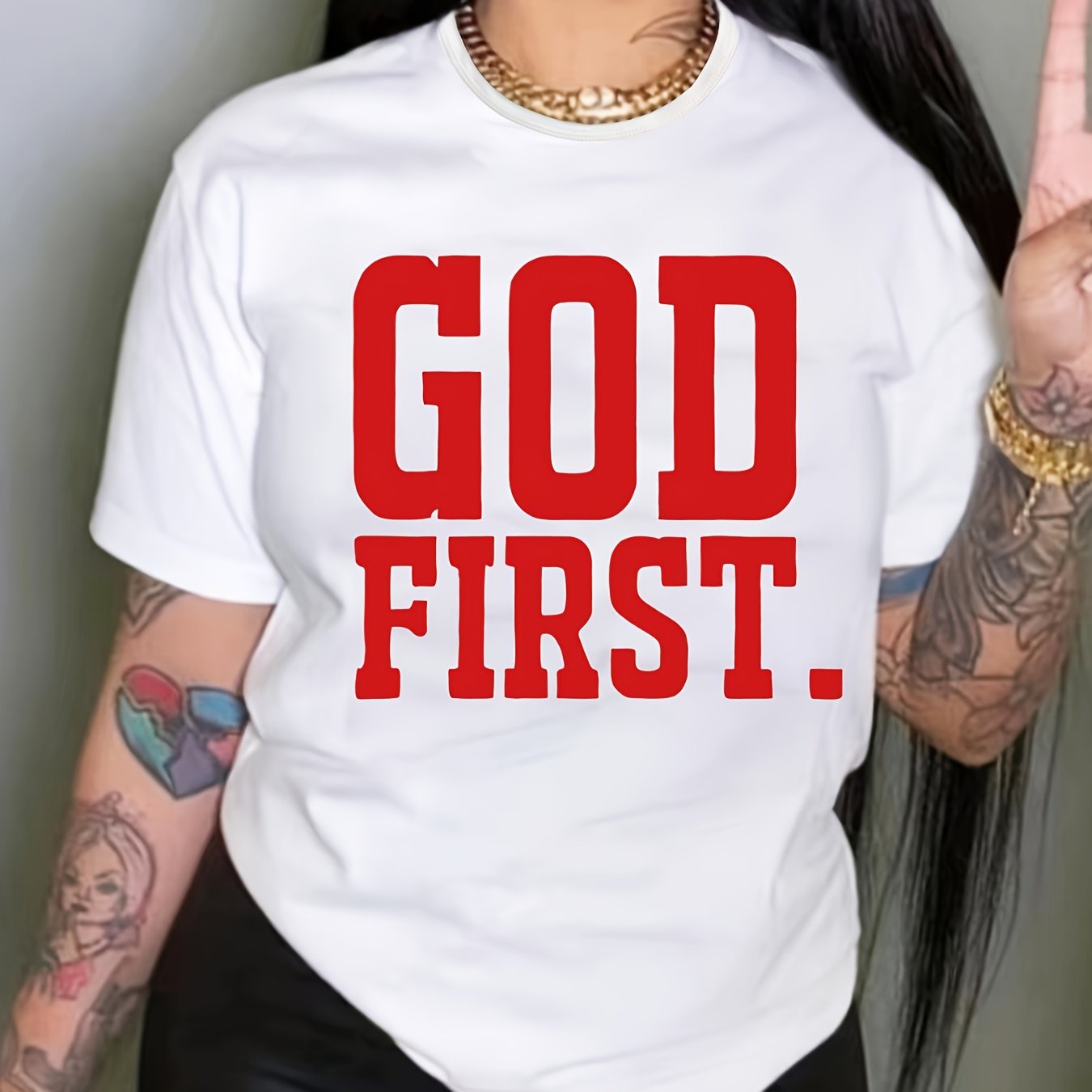 Stylish Plus Size Letter Print Crew Neck T-Shirt - Women's Casual Short Sleeve Plus Size Clothing - Comfortable, Relaxed Fit, Soft Fabric, Versatile Fashion Tees for Daily Wear