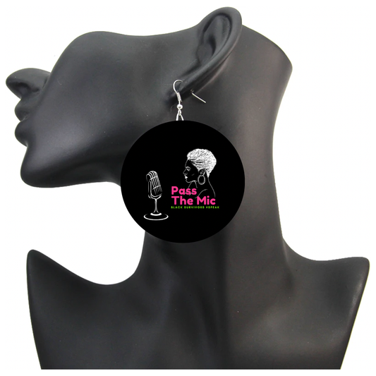 HBP “Pass The Mic” Wood Pressed Hoop Earrings Powerful Black Woman
