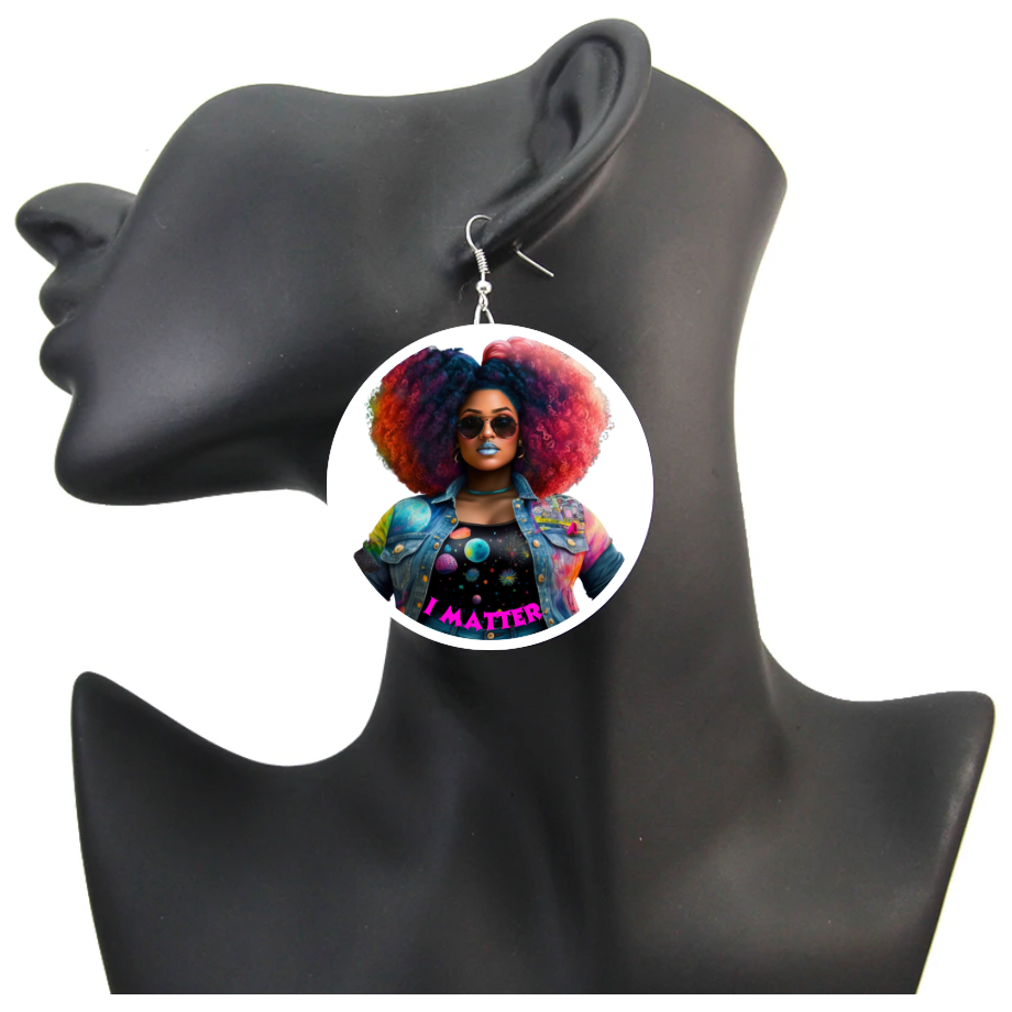 HBP- “IMatter" Wood Pressed Hoop Earrings Powerful Black Woman