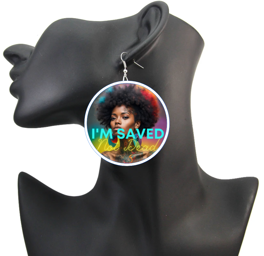 HBP- Im Saved”Wood Pressed Hoop Earrings Powerful Black Woman