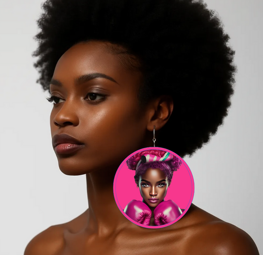 "Worthy" Boxing Wood Pressed Hoop Earrings Powerful Black Woman