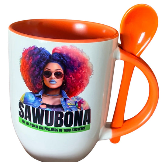 HBP- Sawubona Ceramic Coffee Mugs With Spoons