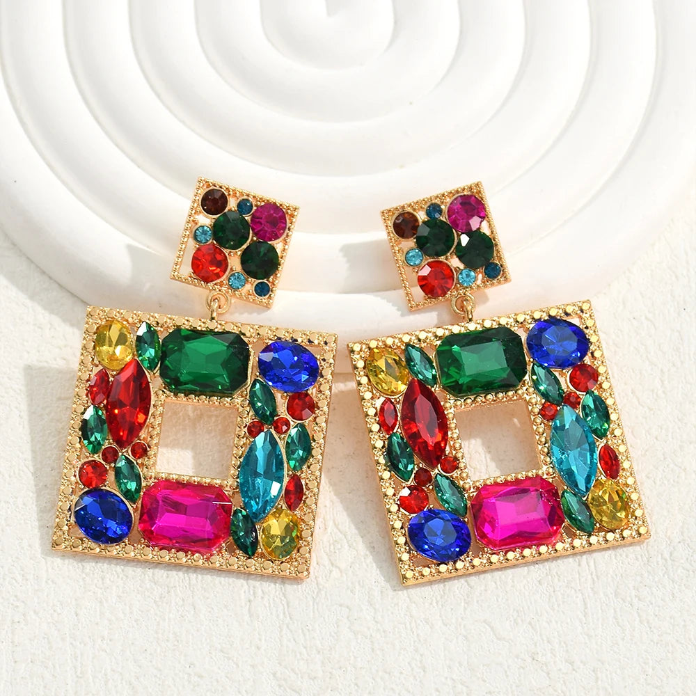 Luxury Colorful Square Crystal Drop Earrings