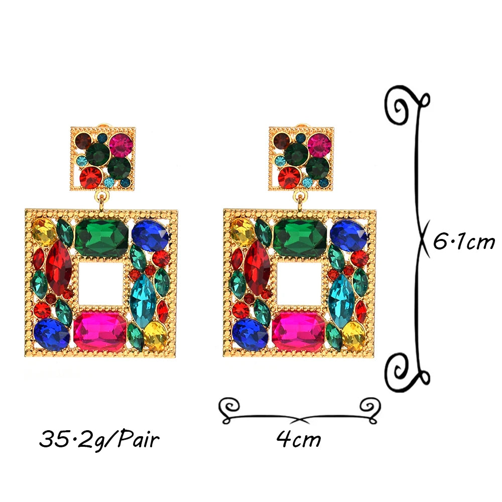 Luxury Colorful Square Crystal Drop Earrings