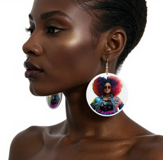 HBP- “IMatter" Wood Pressed Hoop Earrings Powerful Black Woman