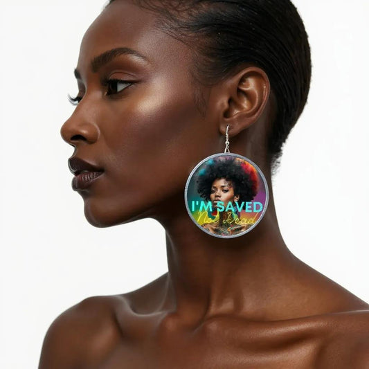 HBP- Im Saved”Wood Pressed Hoop Earrings Powerful Black Woman