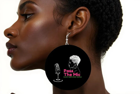 HBP “Pass The Mic” Wood Pressed Hoop Earrings Powerful Black Woman