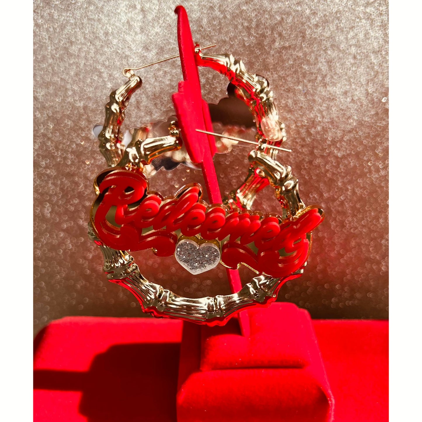 90's-Mirrored Red Redeemed Gold bamboo Hoop Earrings