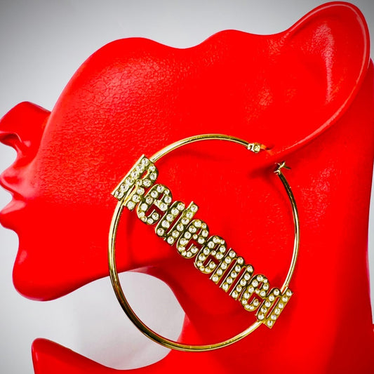 90's-Redeemed Bling Lettered Gold Hoop Earrings